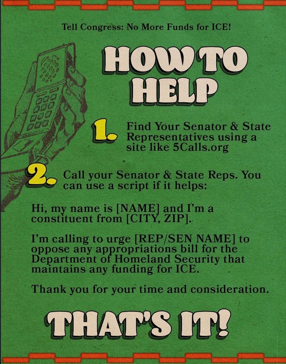 How to help — call your Senator and Representatives about ICE funding