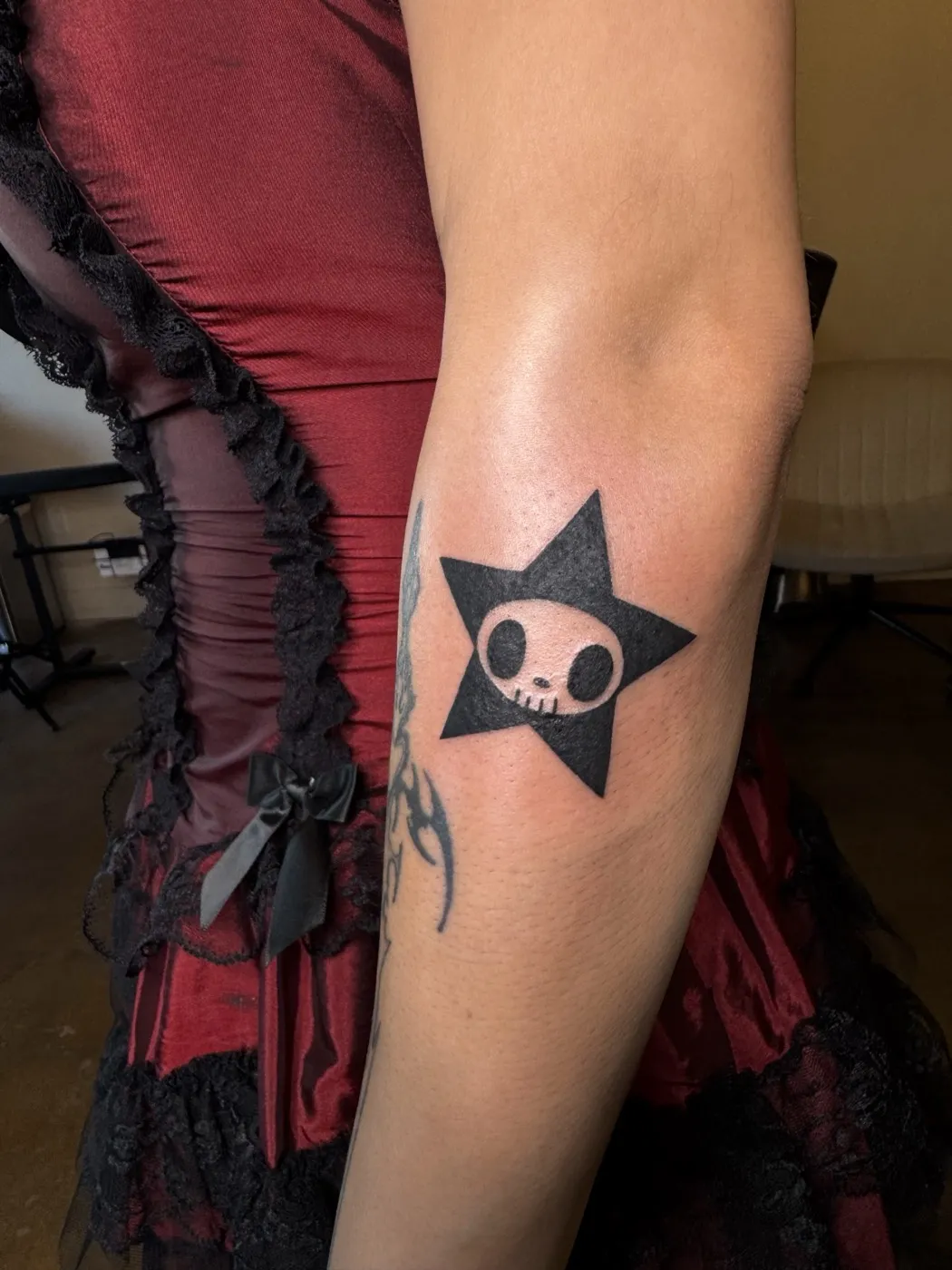 Skull Star tattoo — Black Work by Aliza Nadine Phoenix AZ