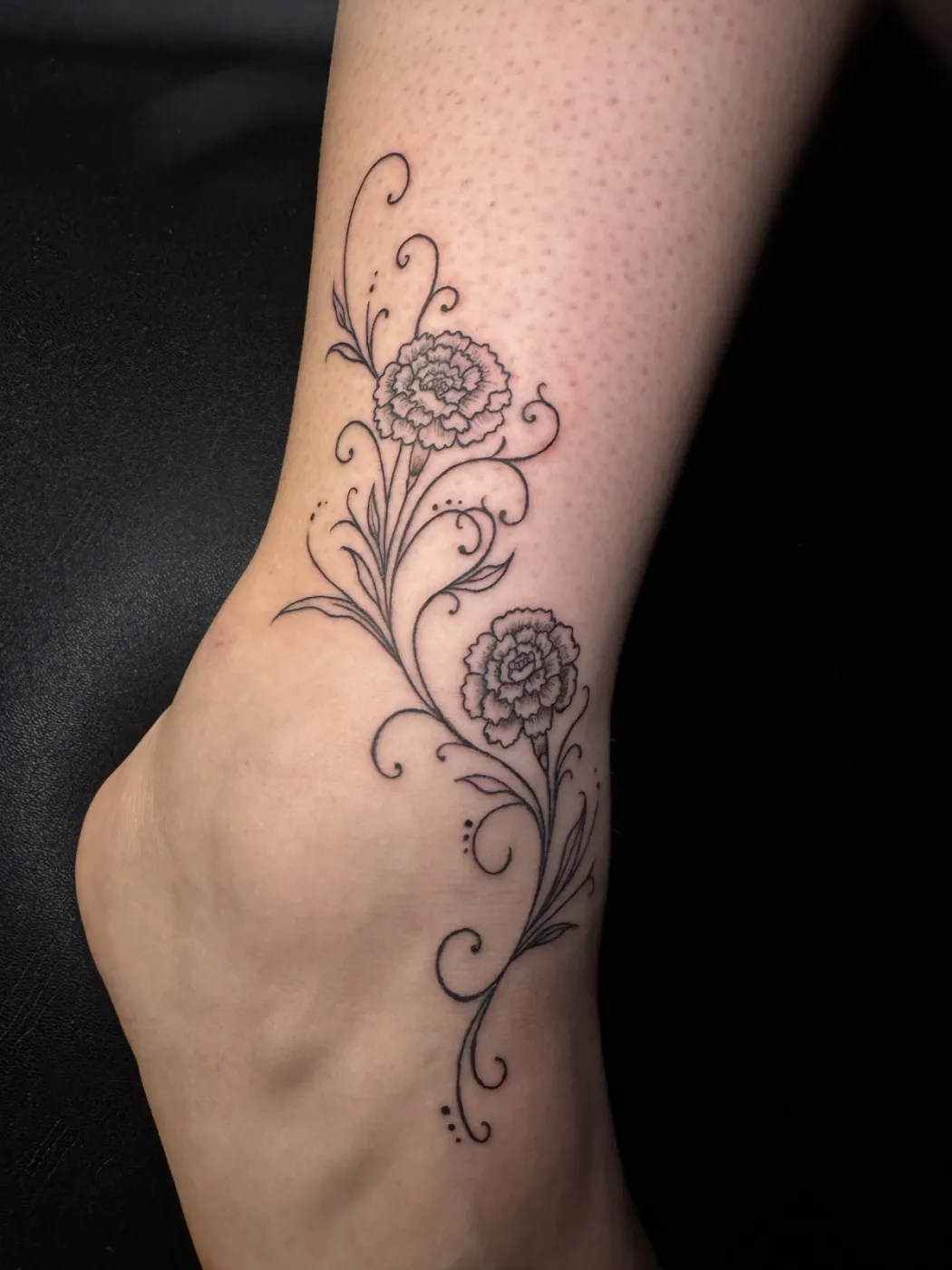 Carnation Filigree tattoo — Free Hand by Aliza Nadine Phoenix AZ