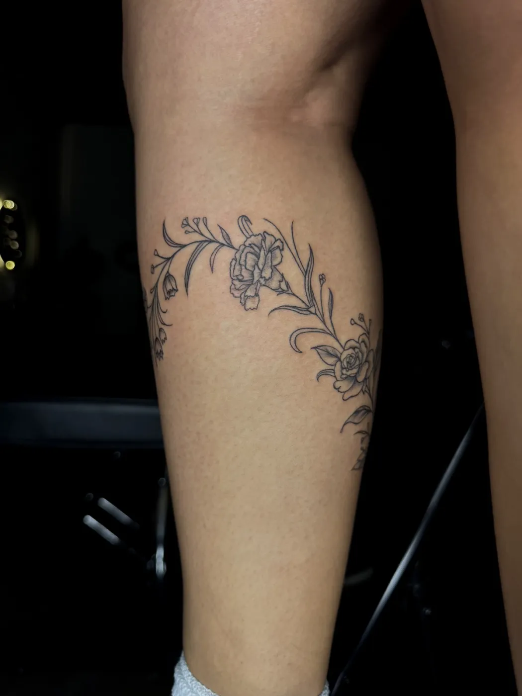Carnation Floral Vine tattoo — Free Hand by Aliza Nadine Phoenix AZ