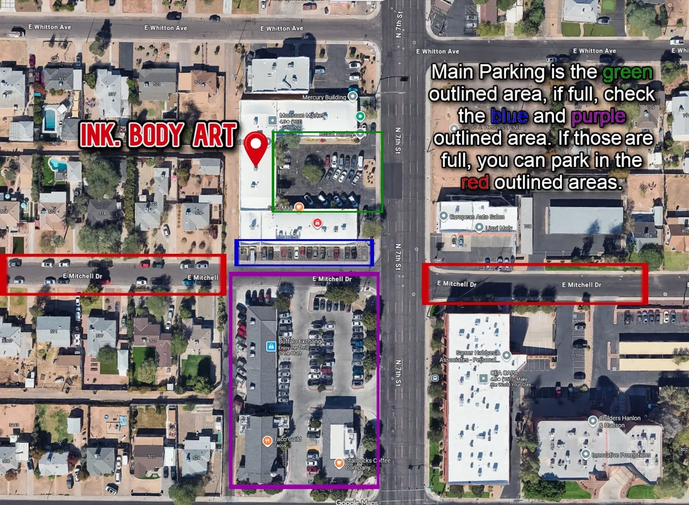 Parking guide for Jacob J Ink at 3508 N 7th St Phoenix AZ