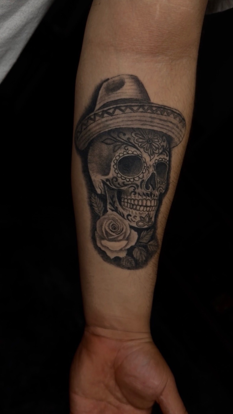 Sugar skull realism tattoo by Aliza Nadine Phoenix AZ